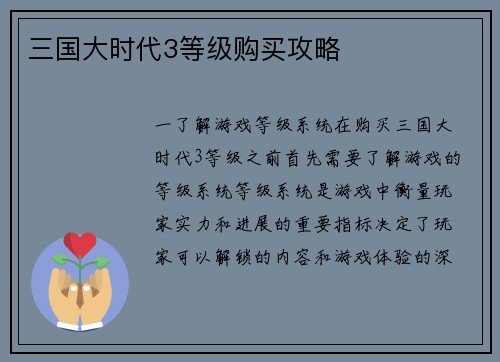 三国大时代3等级购买攻略